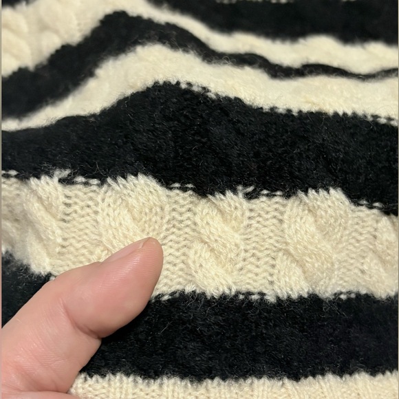 J. Crew cashmere cable-knit crewneck sweater in black and ivory stripe, size L - Picture 11 of 11